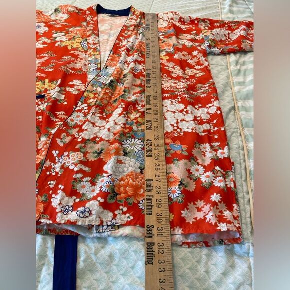 Vintage 50s Arldon Lingerie Red Floral Kimono Made in Japan OS S M L XL - Picture 8 of 8